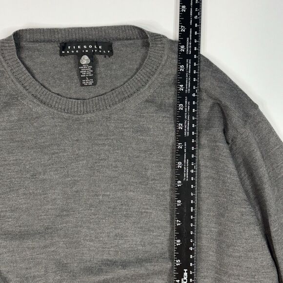 Men's Wool Sweater Fiesole Large Gray Italy Made Stretch Crewneck Pullover - Picture 7 of 7